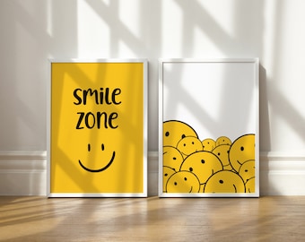 Trendy Smiley Face Print Set, Wall Art (Digital Download)