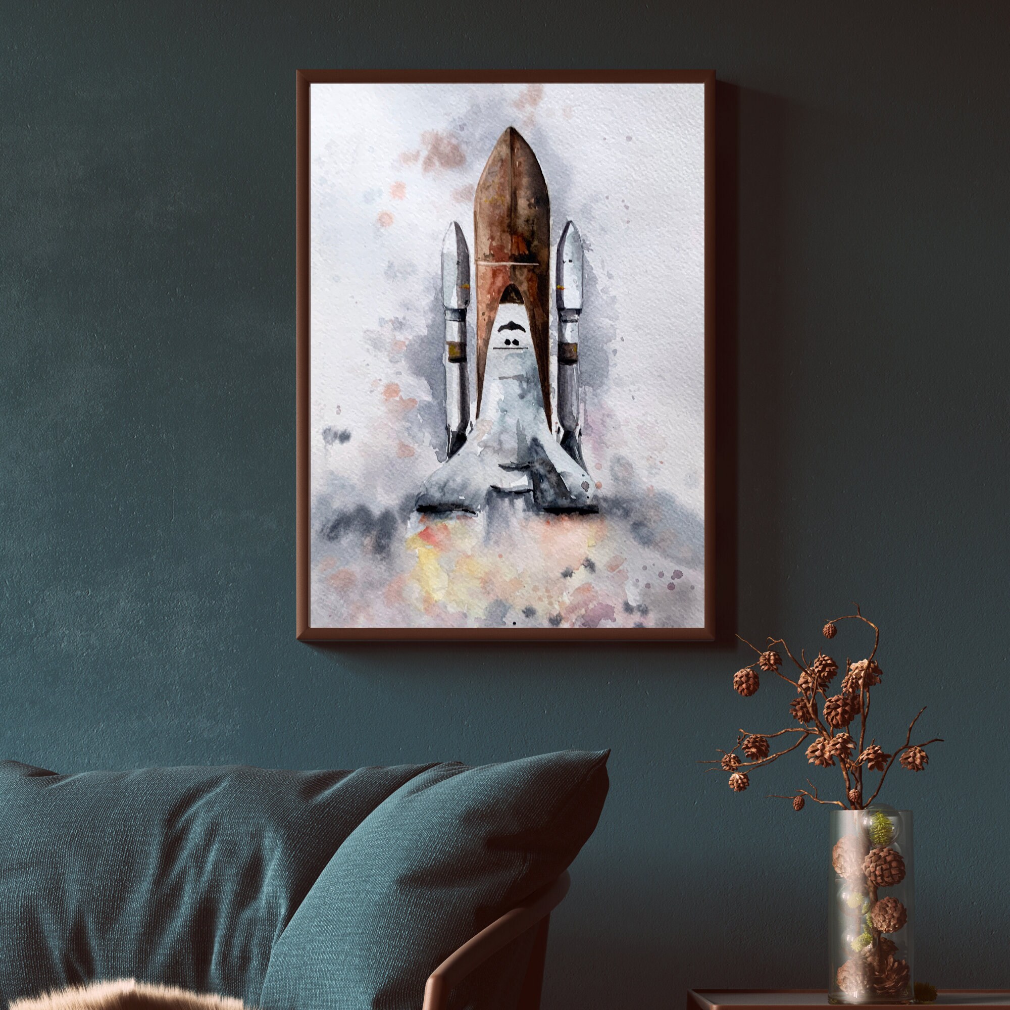 Watercolor Space Shuttle Art Print: Rocket Ship Wall Decor (digital ...