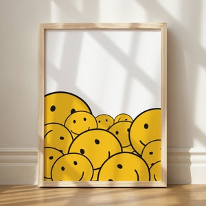 Smiley Gesicht Kunstdrucke, Retro Smiley Drucke, Geschenkidee, Retro Wanddekor, glückliches Gesicht Druck, trendige Kunst, trendige Wandkunst, DIGITALER DOWNLOAD