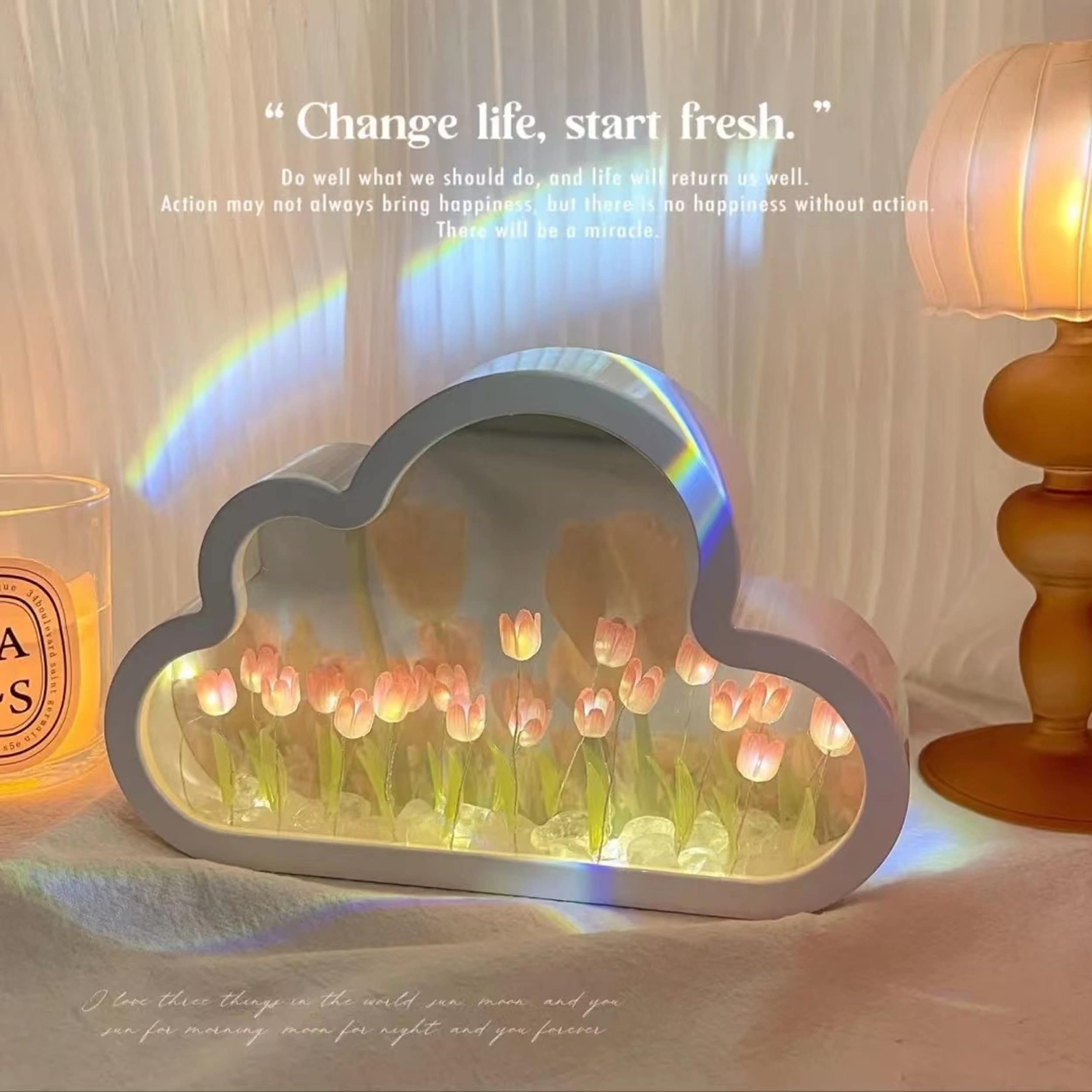 Cloud Tulip Mirror Night Light Luminous Decoration Creative Etsy Israel