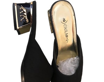 Cara Mia Black Fabric Mule Jaguar Block Heel Shoe