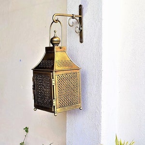 Large Handmade Metal Hurricane Lantern with Hook/Clamp, Hanging Candle Holder Lamp