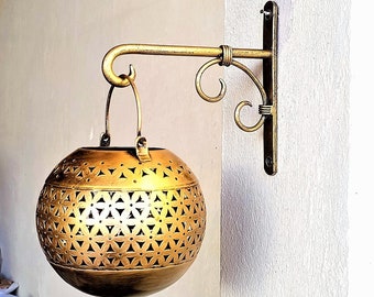 Handmade Metal Outdoor Lamp with Hook/Clamp, Indian Handmade Vintage Antique Lantern