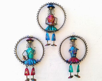Handmade Metal Musicians Wall Art, Indian Handicraft Luxury Décor, Set of 3 Pieces