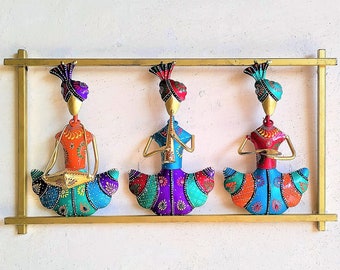19-Zoll-handgefertigter großer Metallmusikerrahmen, indische Handwerksmetallwandkunst traditionell