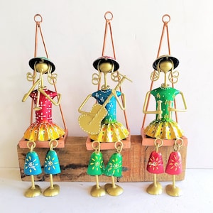 Indian Décor Wall Hanging Dancing Doll, Musician Set For Living Room, Set of 3 Pcs