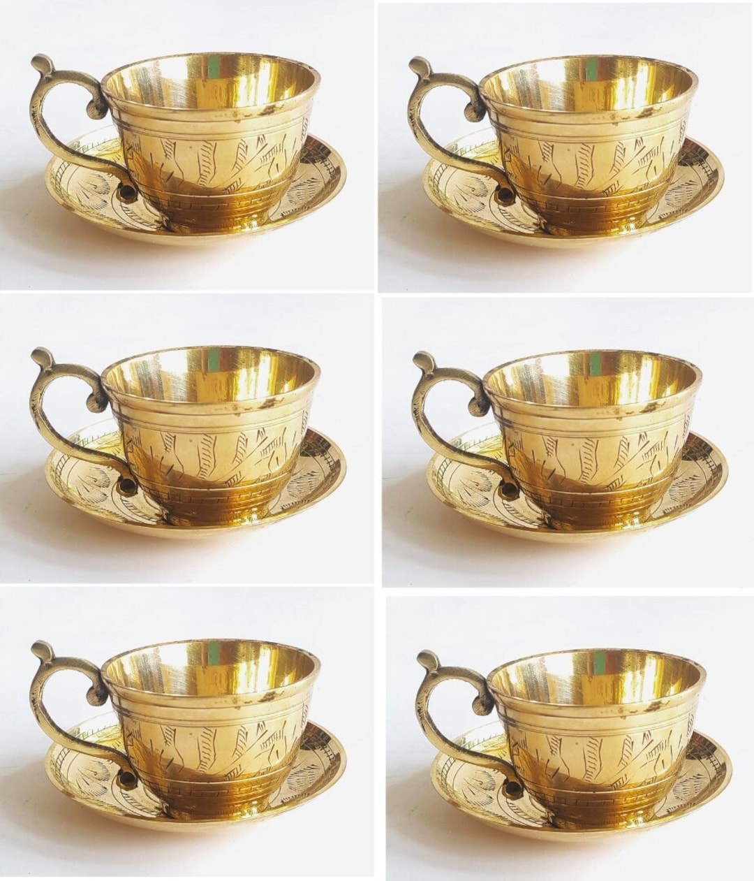Buy Set of Indian Handmade Brass Tea Cup With Plate, Indian Handicrafts  Online in India
