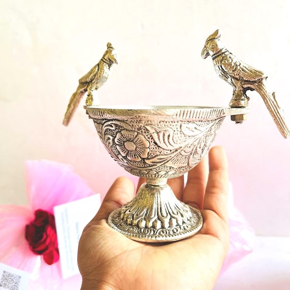 Dekorative Metallschalen mit Papageiengriffen, Weißmetallschalen zum Verschenken, Antik-Finish-Schalen, 10-er Set
