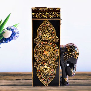 Indian Handpainted Antique Wine Box, Vintage Decorative Wine Box