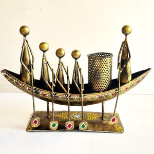 Indian Handicraft Metal Boat with Pen Stand, Indian Decorative Article