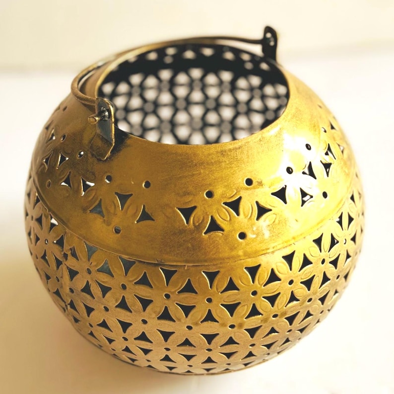 Antique Indian Lantern, Hurricane Lamp, Vintage Candle Holder Tea Light image 1