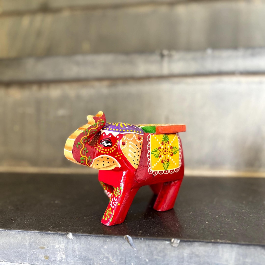 Set of 6 Pcs, Indian Handmade Traditional Elephant Decor, Wooden Gift ...