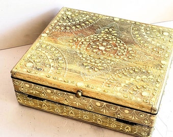 Antique Wooden Jewelry Box for Women, Indian Handmade Distressed Jewelry Box