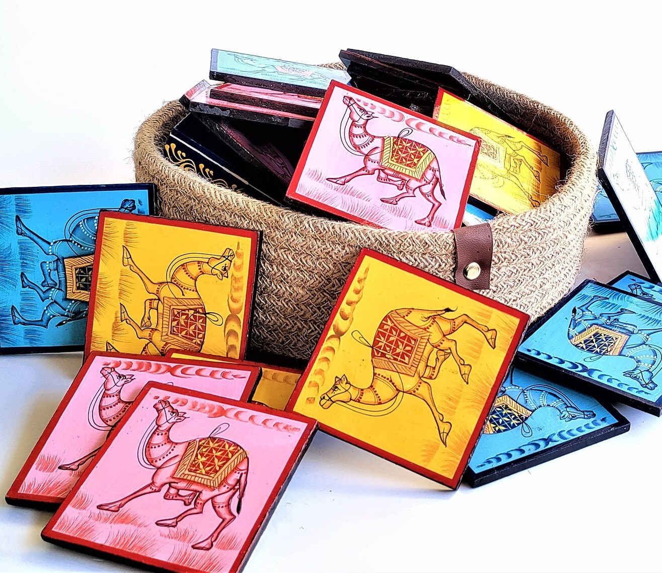 Handpainted Wooden Coasters, Indian Traditional Coasters With Stand ...