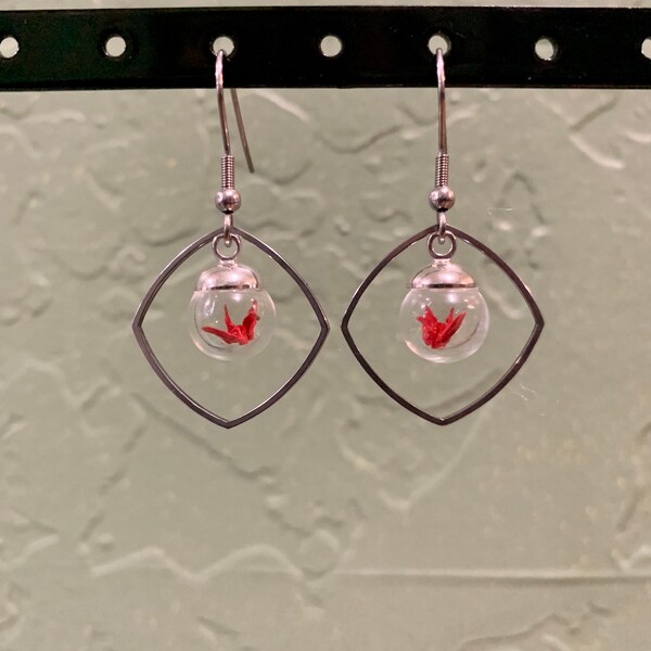 Mini paper crane earrings