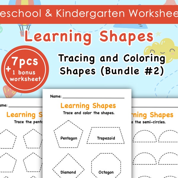 Learning Shapes Worksheets for Preschool and Kindergarten |  Printable Activity Worksheets | Coloring | Tracing | Geometric Shapes