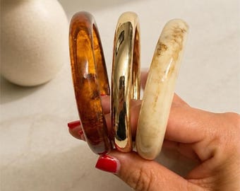Set of 3 Retro Acrylic Bangles, Minimalist Vintage Style Stackable Bracelets