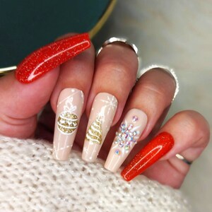 Press on Nails Christmas red elegant false nails art fake nails winter long Stiletto Medium Sweater Almond Square Short Coffin Balerina star