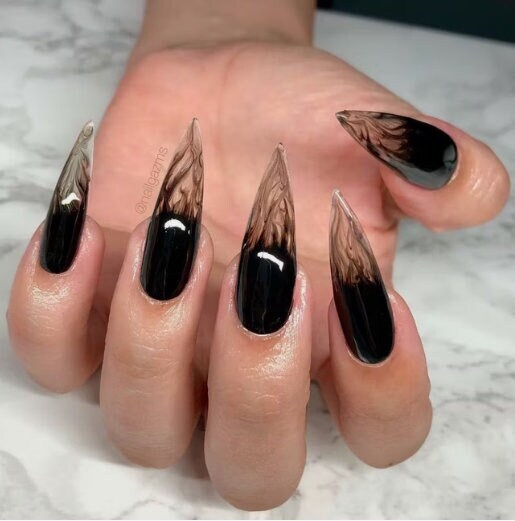 gothic style edgy almond nail designs