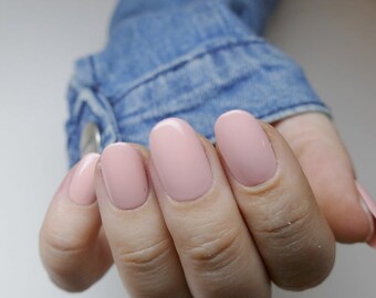 Presione en las uñas cortas redondas neutras rosa natural / - Etsy España