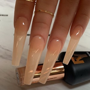 Long XXL beige Press on Nails | Hand painted | fake nails long Stiletto Oval Medium Almond XXL Square Short Coffin Balerina