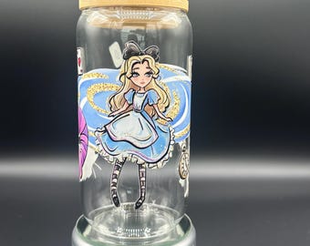 Alice in Wonderland glass tumbler