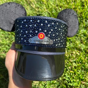 Custom Disney Train Conductor Hat, Disneyland Sparkling Rhinestone Mickey Ears Rhinestone Mickey Ears Trolley Conductor Hat - Etsy main image 2