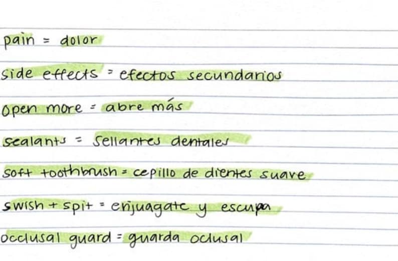 Spanish Dental Terms Etsy
