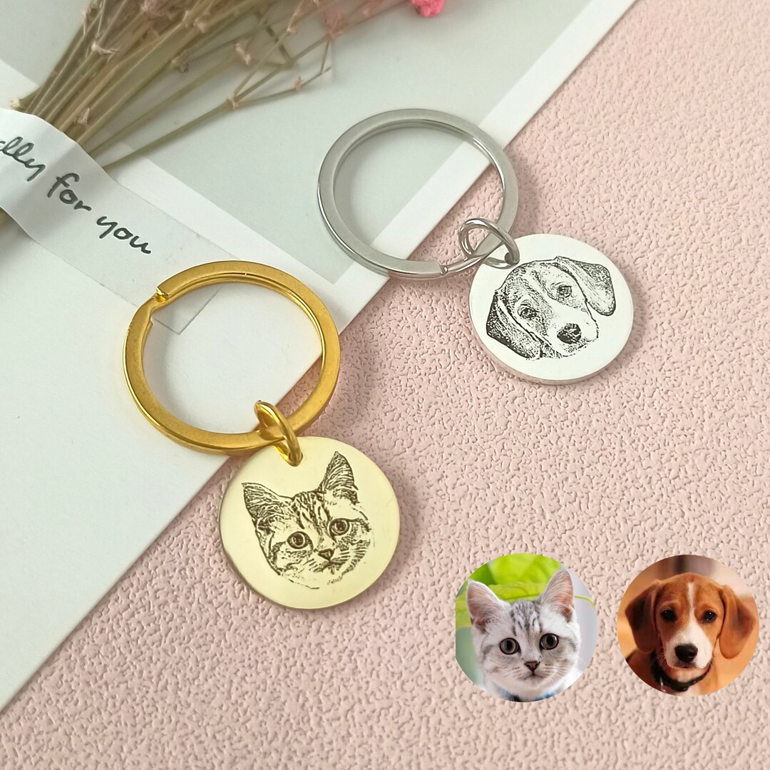 Personalized Pet Photo Keychain Custom Pet Portrait Keychain Etsy