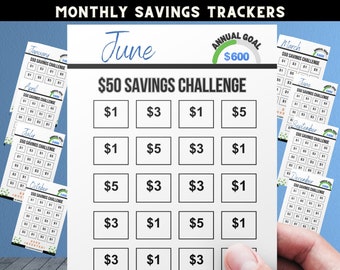 Monthly Savings Challenge Tracker | Printable Bundle (PDF, PNG)
