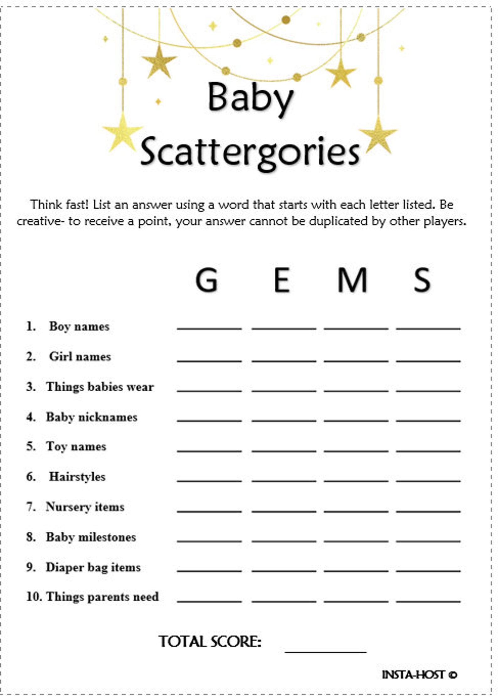 PRINTABLE Baby Scattergories-baby Shower/gender Reveal Edition - Etsy ...