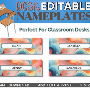 Editable Printable Desk Name Labels | Student Nameplates |  School Teacher Classroom Decor Organization | DIY Daycare Print Label Name plate