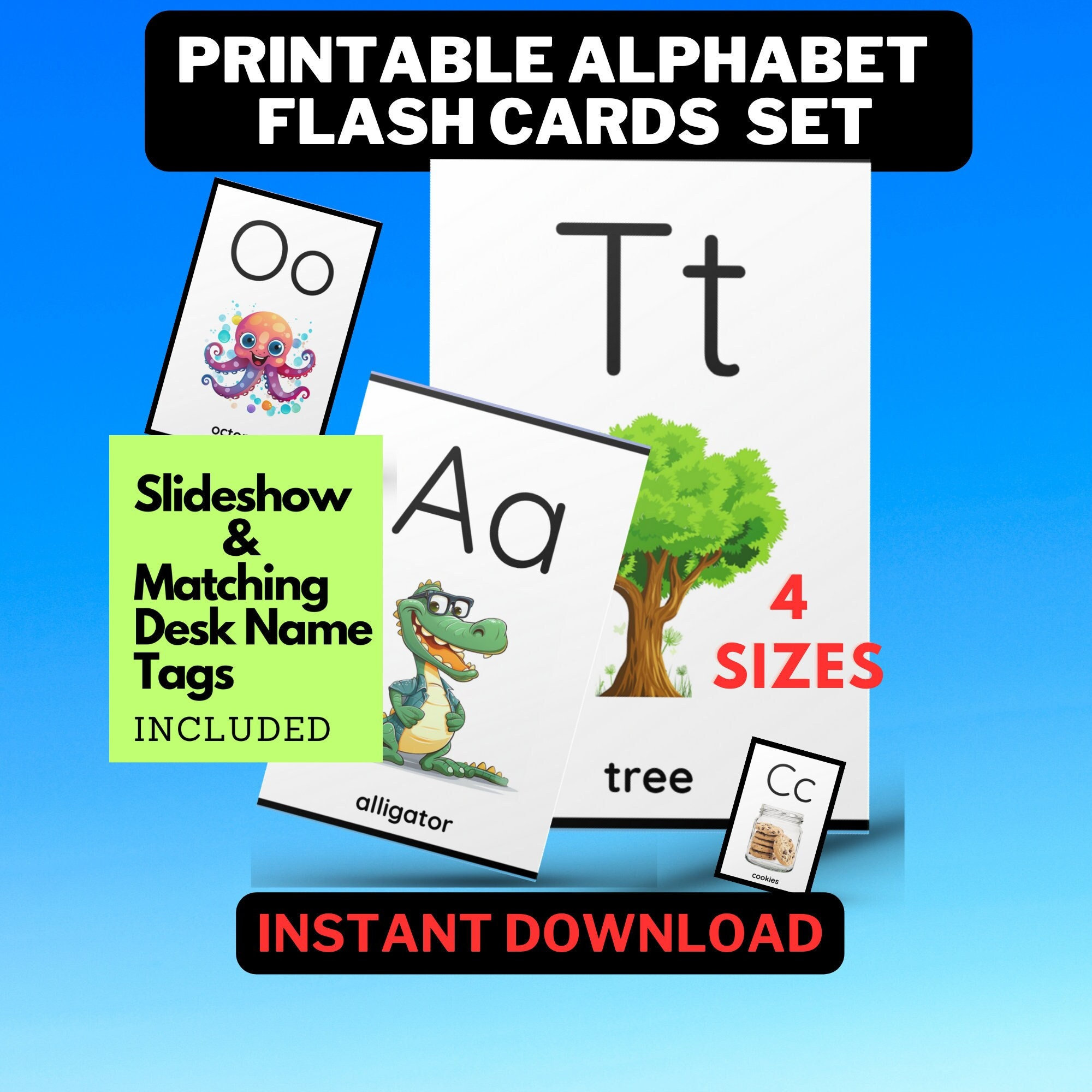 ABC Flashcard Bundle Desk Name Plate Tags Slideshow Powerpoint Alphabet Nursery Daycare