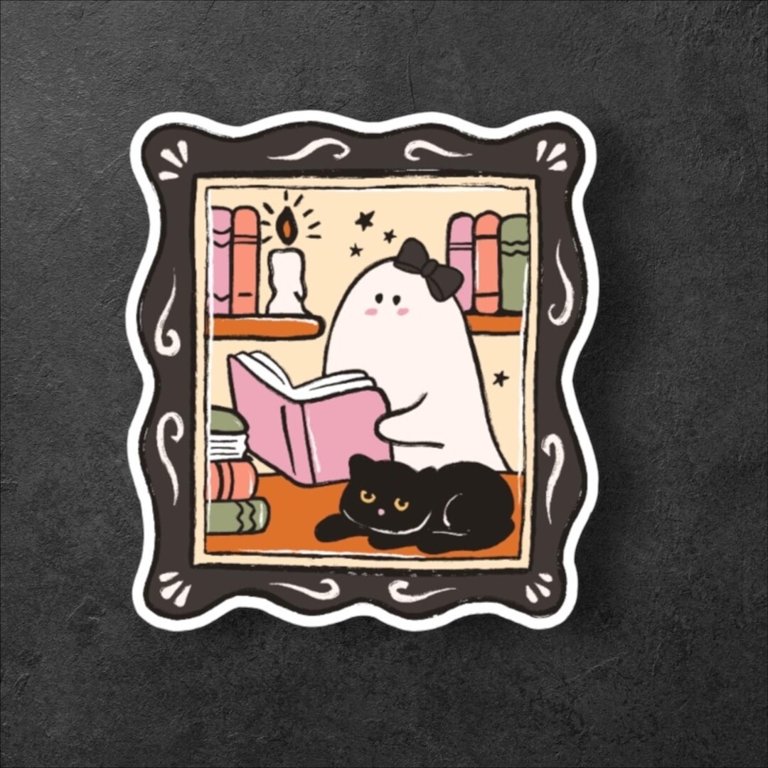 Book Reading Ghost Sticker/halloween Ghost Sticker/book Lover Sticker ...
