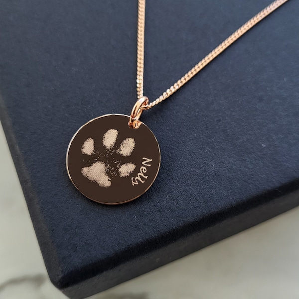 Pfotenabdruck Kette mit Namen, 925 Silber,Rosé vergoldet,Personalisiert,Haustier,Tier, Andenken, Schmuck, Anhänger, Hund, Katze, Hase, Pfote