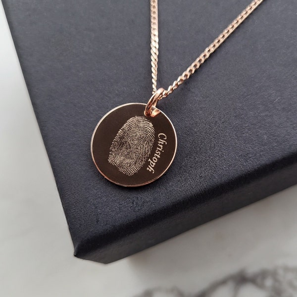 Fingerprint necklace, fingerprint with name, 925 sterling silver 18K gold plated, memory personalized necklace, keepsake, jewelry, rose