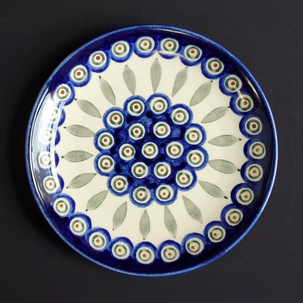 Vintage Polish Pottery 7.7" Salad Plate, handmade in Bolesławiec, Poland at the Zakłady Ceramiczne Factory