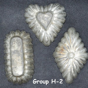 Three Antique Tin SMALL Food Molds, circa 1920-1930? (Group H-2)