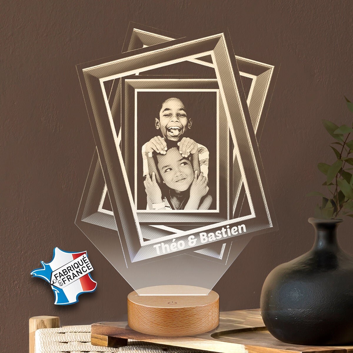 Lampe Photo Personnalisée en Express 24H Par Gravure Laser, Photo et Texte Personnalisable, Cadeau F