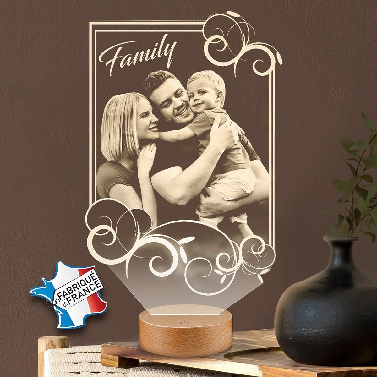 Lampe Photo Personnalisée en Express 24H Par Gravure Laser, Photo et Texte Personnalisable, Cadeau F