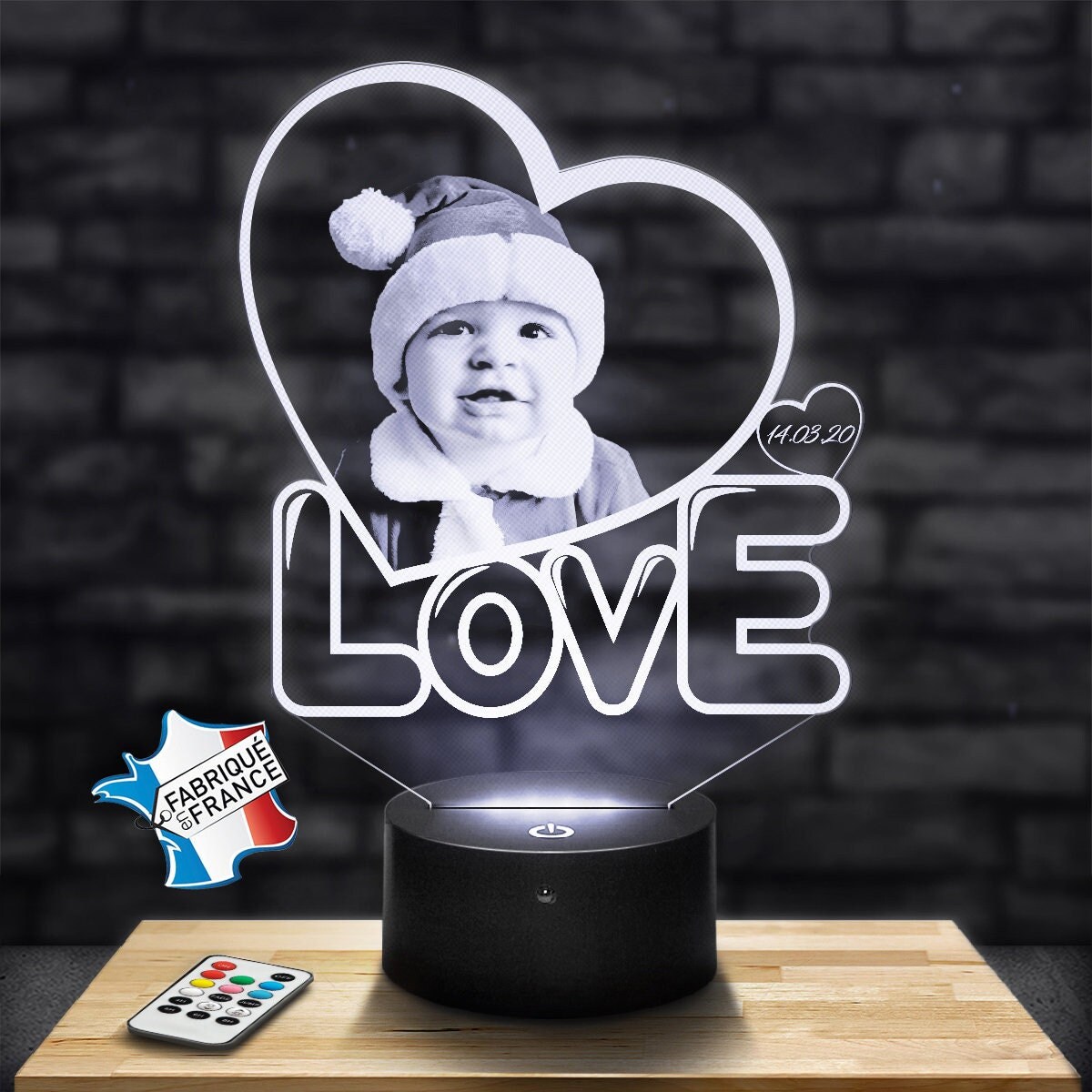 Lampe Photo Personnalisée en Express 24H Par Gravure Laser, Photo et Texte Personnalisable, Cadeau F