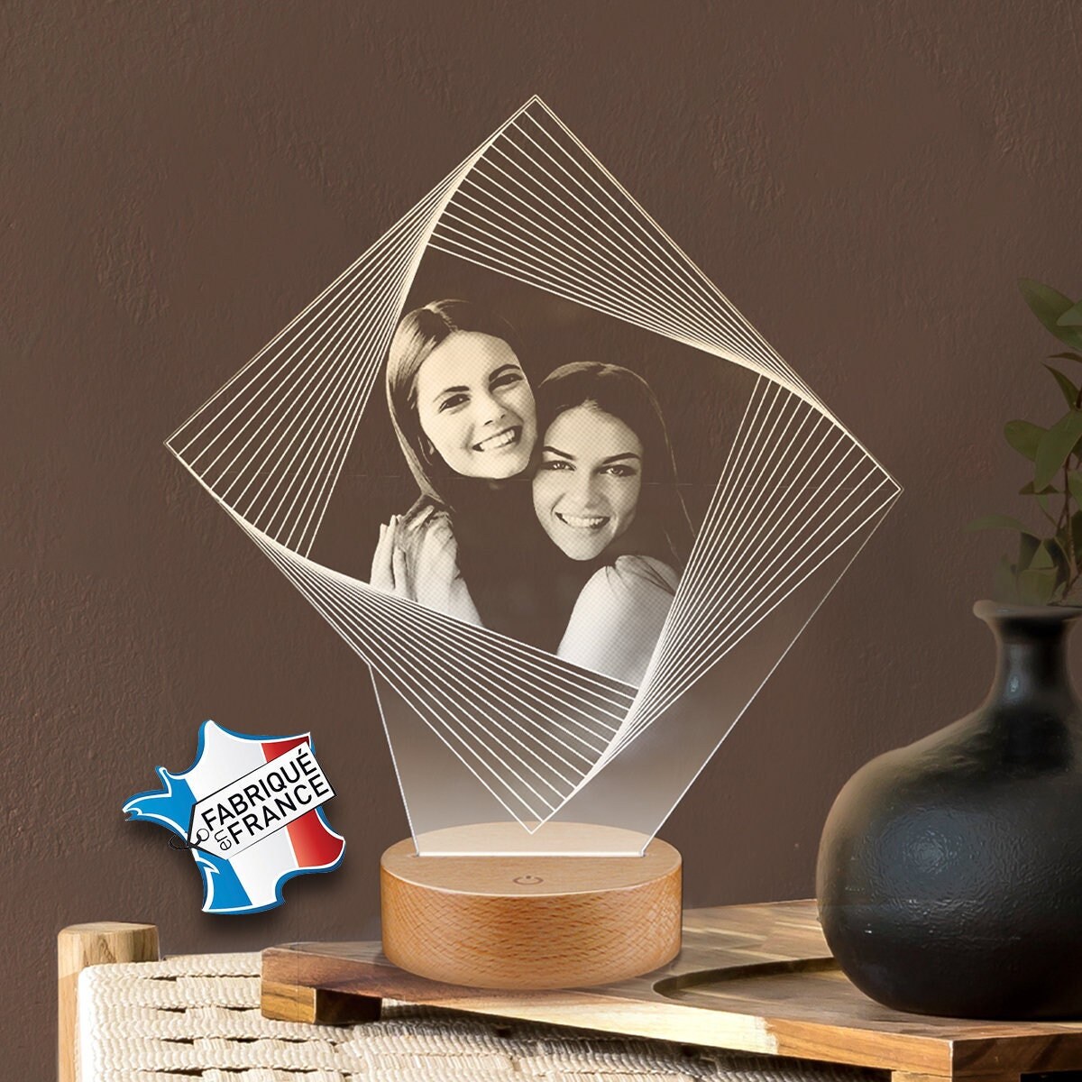 Lampe Photo Personnalisée en Express 24H Par Gravure Laser, Photo et Texte Personnalisable, Cadeau F