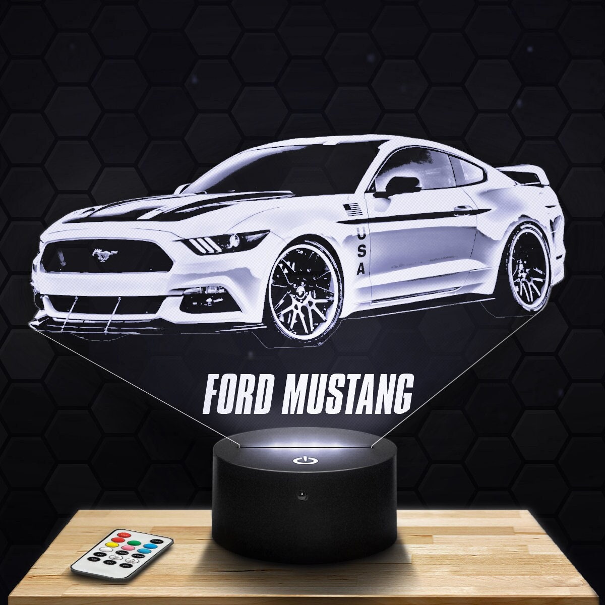 Lampe Led 3D - Ford Mustang Express 24H Par Gravure Laser, Cadeau Fête Des Mères, Pères, Anniversair