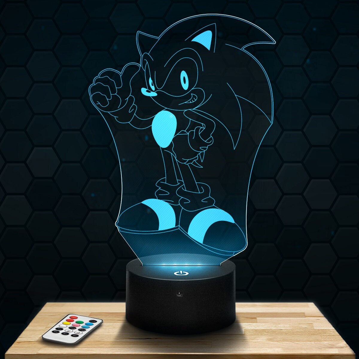 Lampe Led 3D - Sonic, Jeux Vidéos Express 24H Par Gravure Laser, Cadeau Fête Des Mères, Pères, Anniv