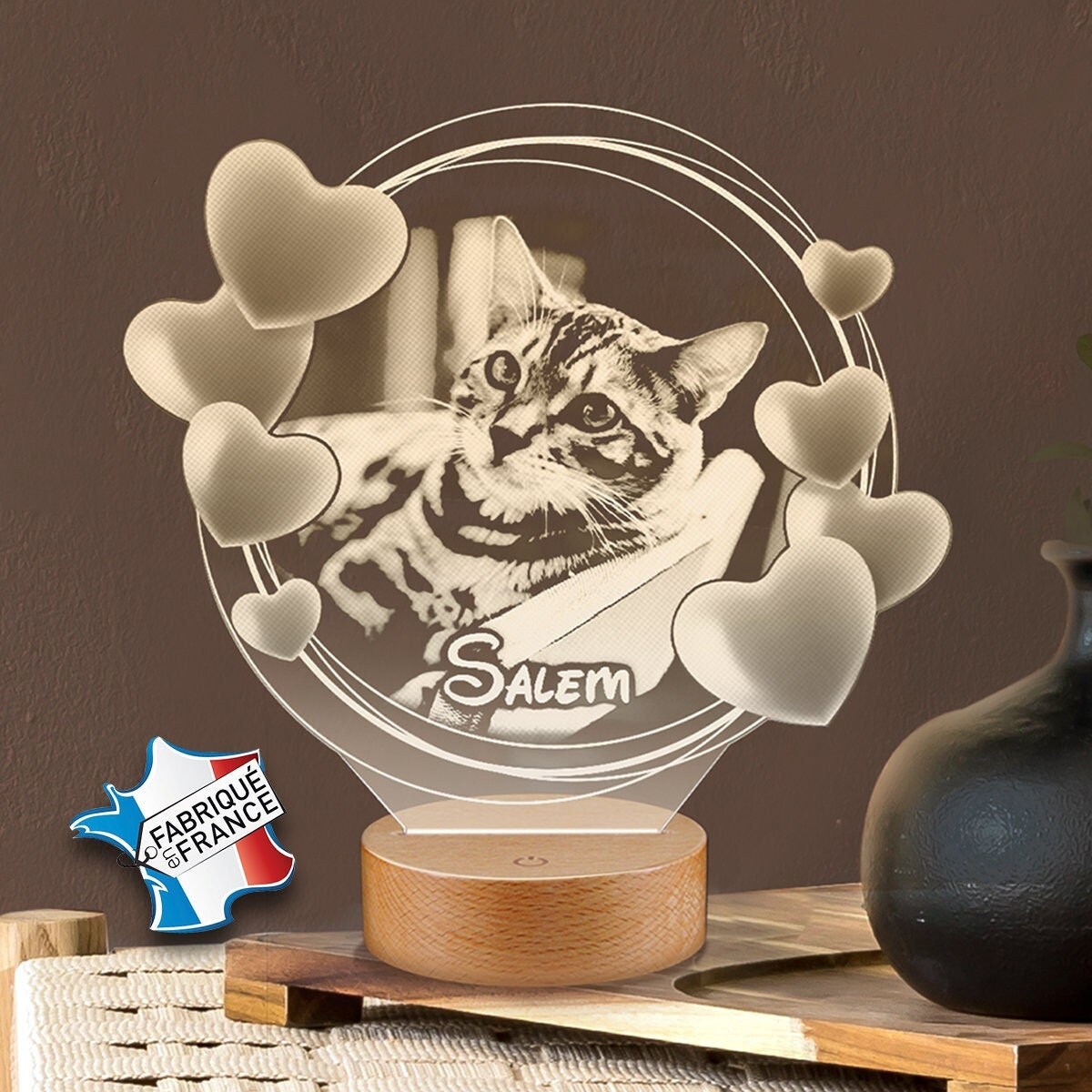 Lampe Photo Personnalisée en Express 24H Par Gravure Laser, Photo et Texte Personnalisable, Cadeau F