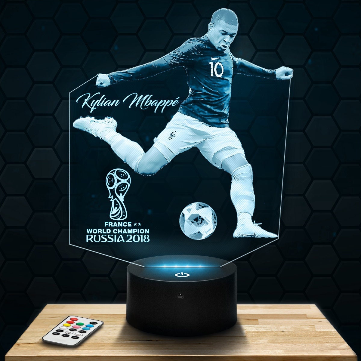 Lampe Led 3D - Kylian Mbappé Coupe Du Monde -Express 24H, Par Gravure Laser, Cadeau Fête Des Mères, 