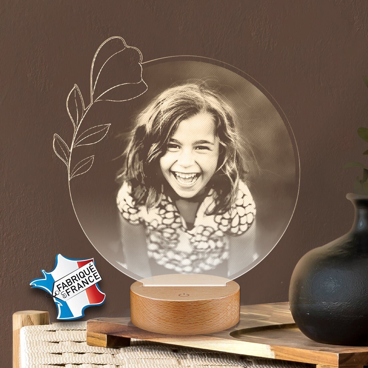 Lampe Photo Personnalisée en Express 24H Par Gravure Laser, Photo et Texte Personnalisable, Cadeau F