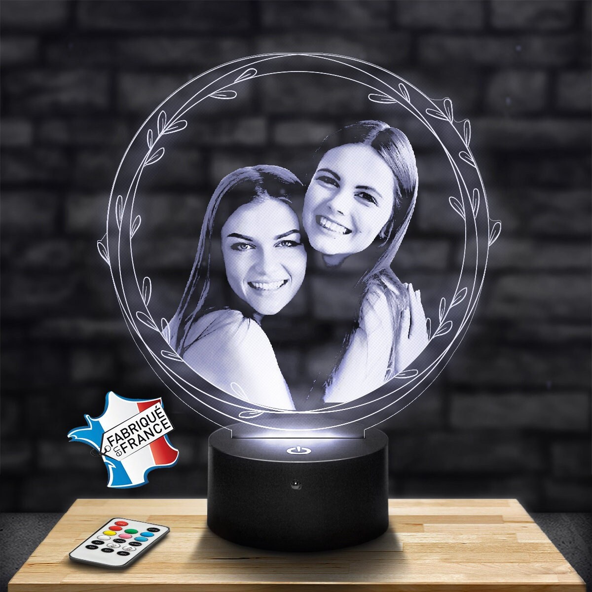 Lampe Photo Personnalisée en Express 24H Par Gravure Laser, Photo et Texte Personnalisable, Cadeau F