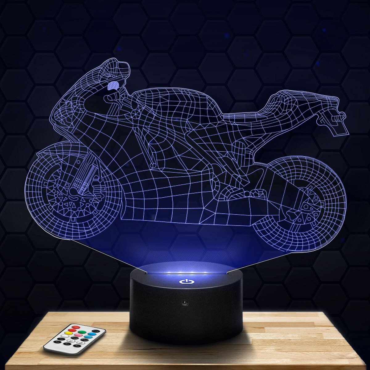 Lampe Led 3D - Moto Sportive Express 24H Par Gravure Laser, Cadeau Fête Des Mères, Pères, Anniversai