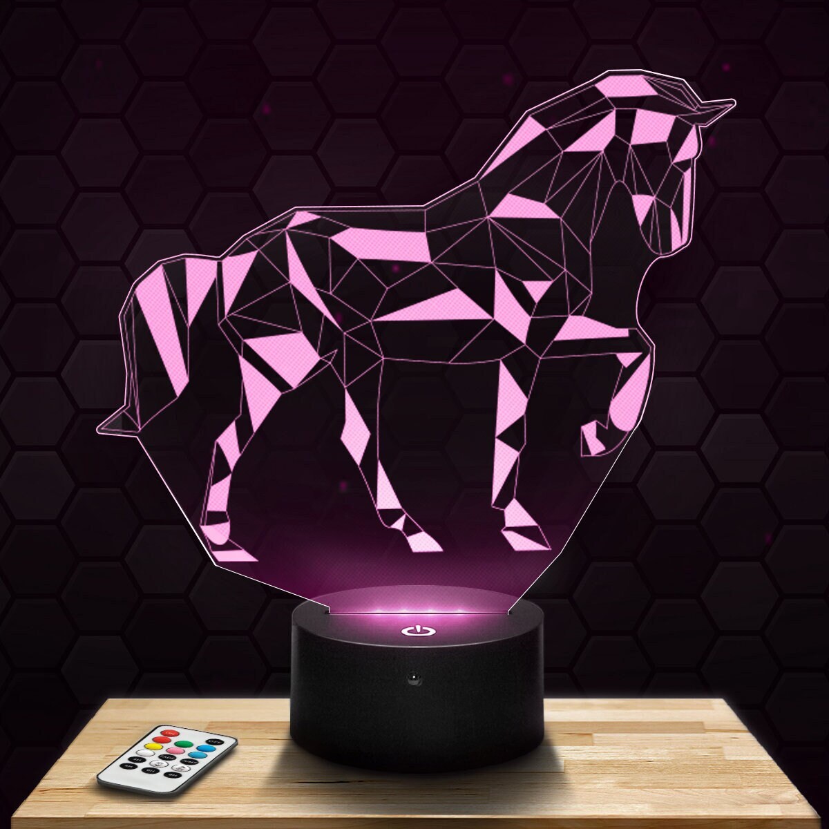 Lampe Led 3D - Cheval Géométrique Express 24H Par Gravure Laser, Cadeau Fête Des Mères, Pères, Anniv